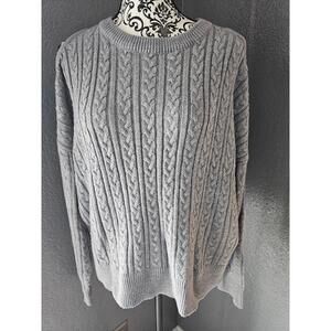 Woman's New York & Company Cable Knit Cold Shoulder Sweater Size Large Gray